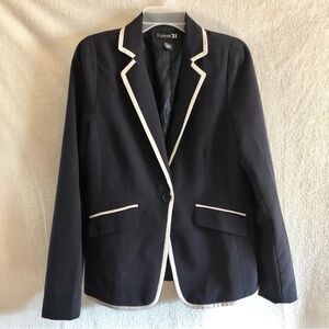 Navy blue and cream trim piping nautical blazer